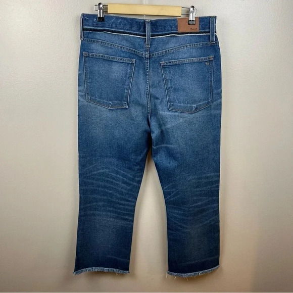 Madewell Retro Crop Bootcut Jeans 30 Distressed Fray Trim High Rise Boyfriend - Picture 2 of 14
